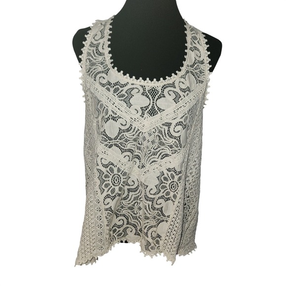 eyeshadows Tops - Eyeshadows Cream Lace Crochet Tank‎ Top Tunic Blouse Women's Size L